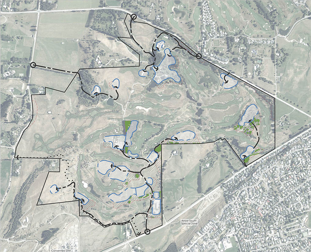 Structure plan for The Hills Resort Zone showing development areas, open space, access and landscape connections.