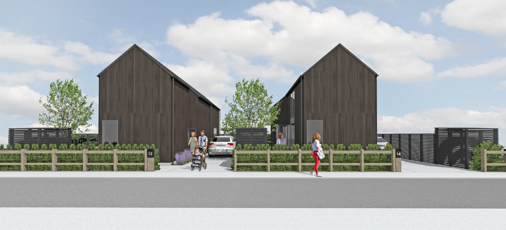 Urban design visualisation of a Willow Pond residential street with landscaped frontage