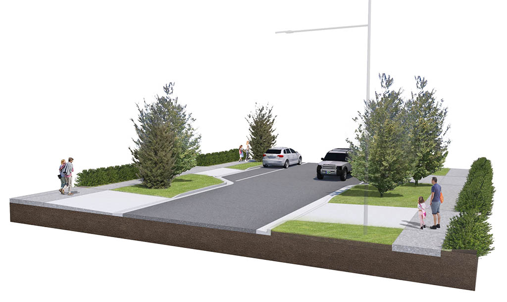 Render of proposed streetscape with native trees