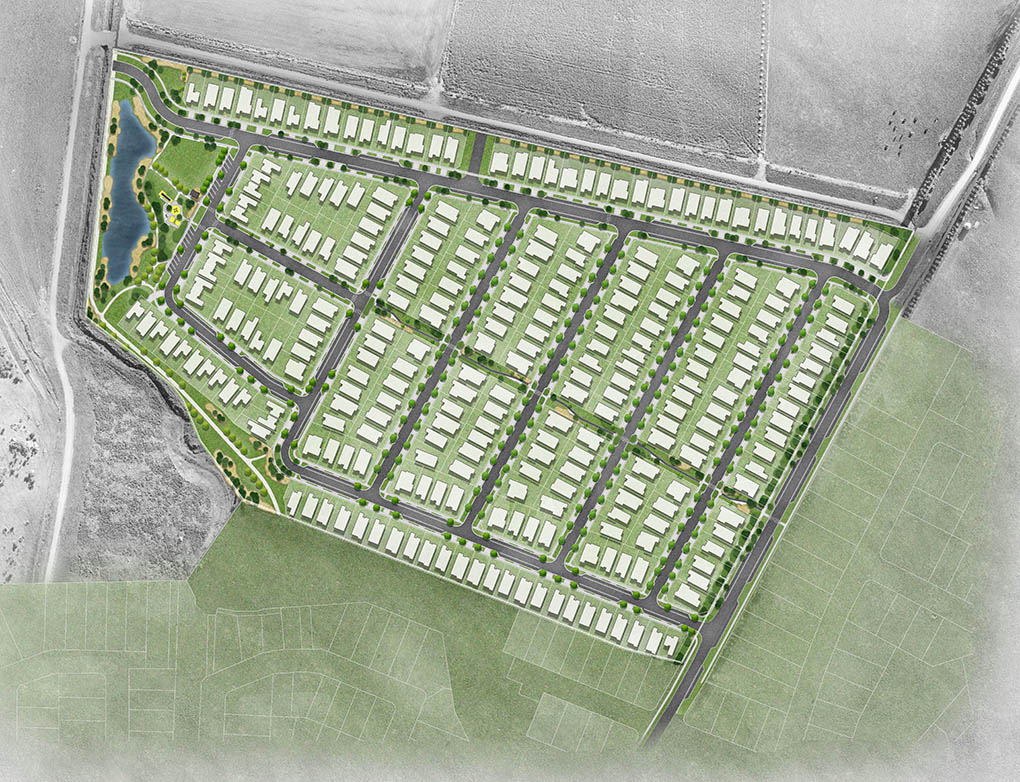 Landscape masterplan for Woolbrae showing the neighbourhood street arrangements, green corridors and open spaces.